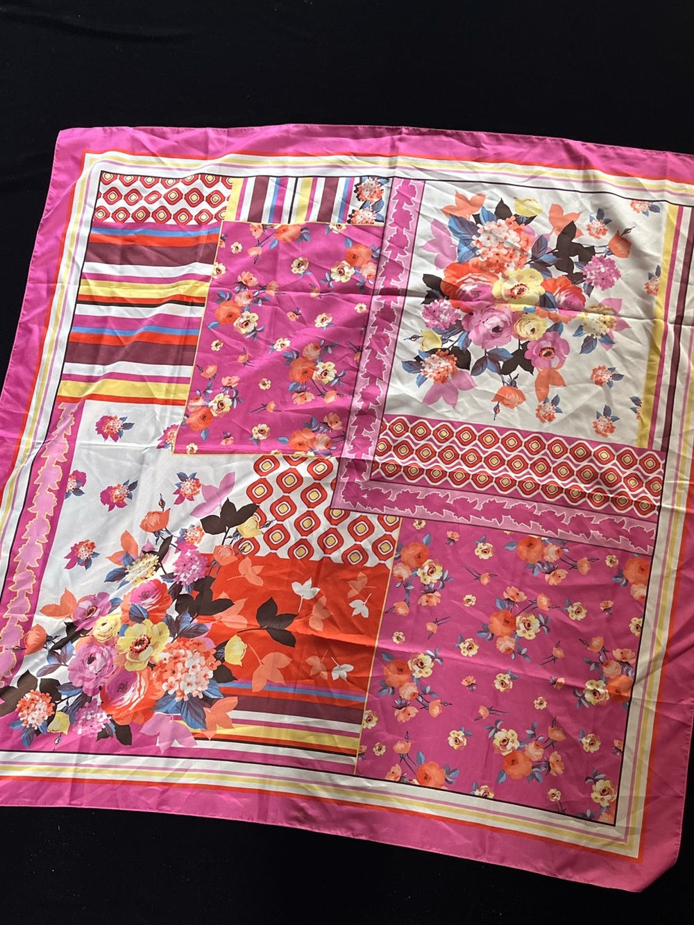 Larioseta Large Square Vibrant Floral Patchwork Scarf - Italy
